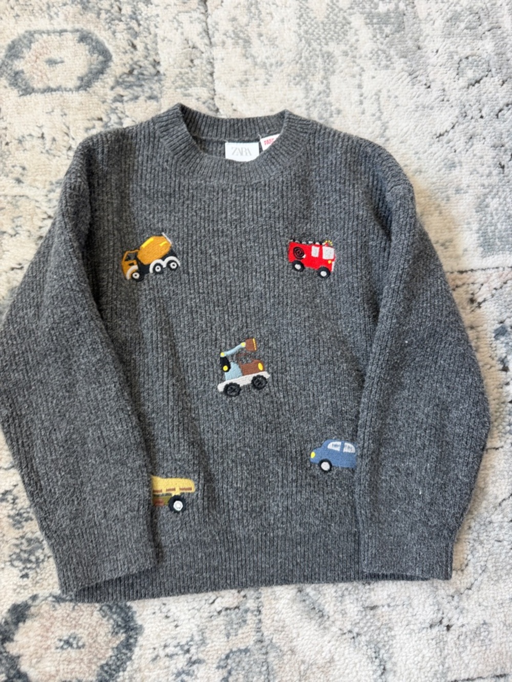 Zara Gray Sweater with Colorful Vehicle Embroideries